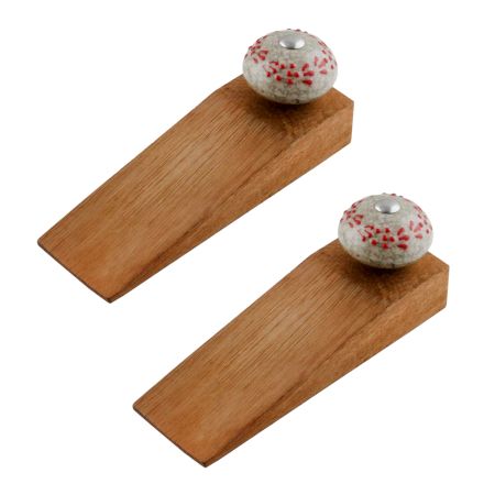 2 Pieces Red Embossed Crackle Ceramic Wooden Door Stopper